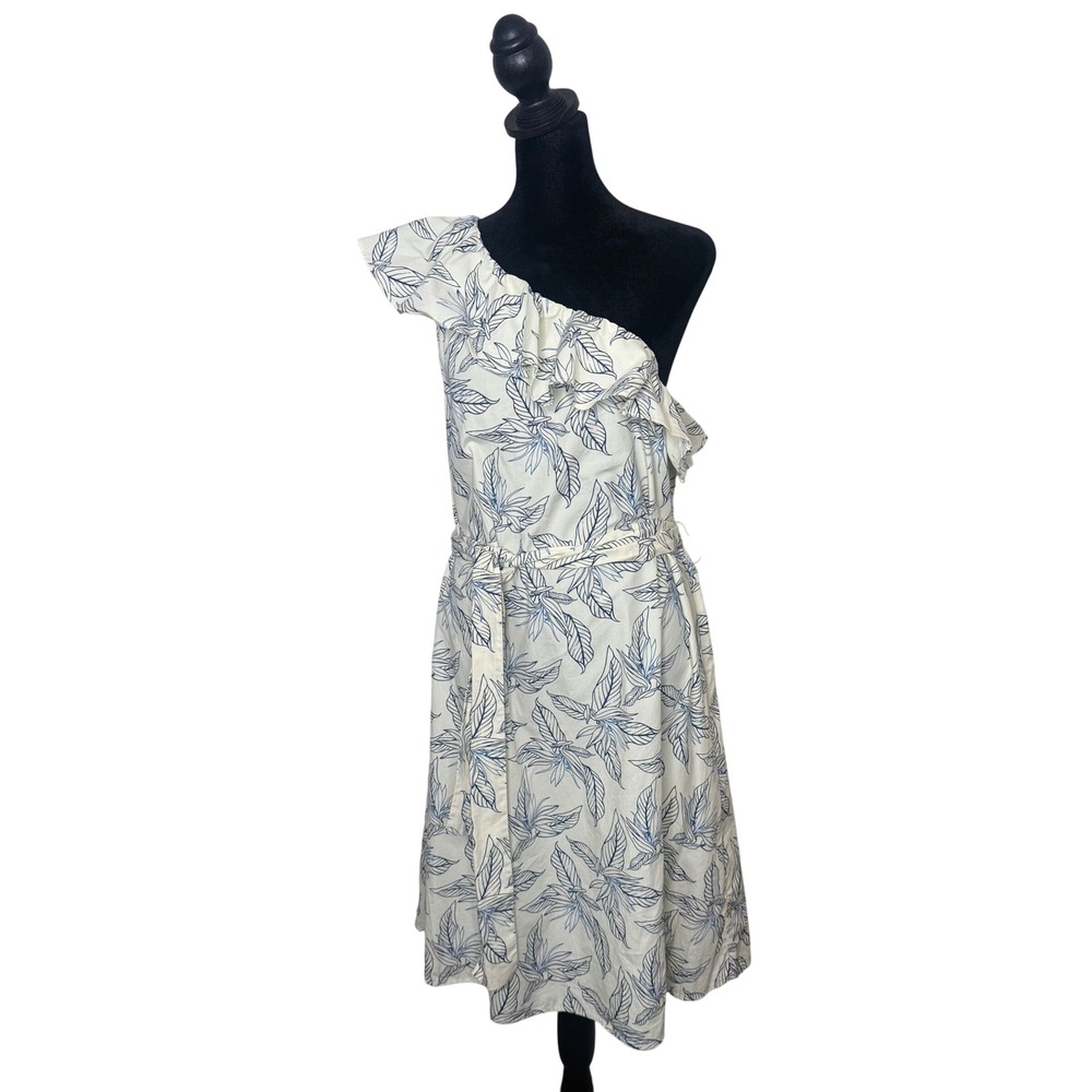 Banana Republic One Shoulder‎ Ruffle Dress Tropical Print Belted Size M Beach